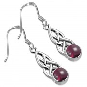 Garnet Stone Celtic Silver Earrings - e298
